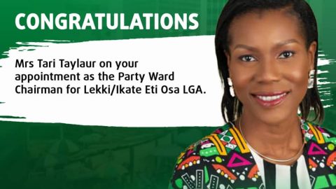 YOUTH PARTY Congratulates Mrs. Tari Taylaur on her appointment as Ward Chair for Lekki/Ikate, Eti-Osa LGA